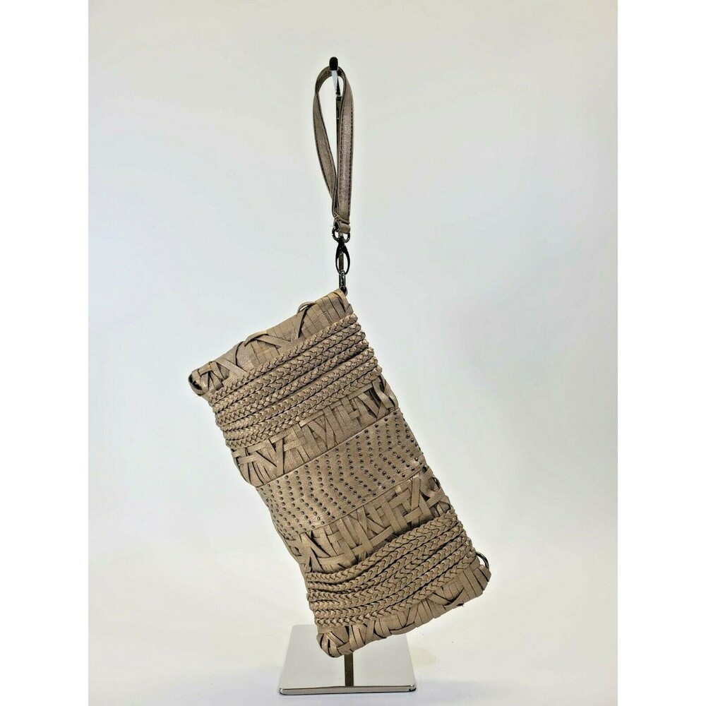 MMS Faux Leather Studded Braided Clutch Purse Handbag with Strap 13x7"‎ Stylish